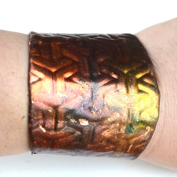 Abstract Colorful Psychedelic Copper Hippie Cuff Handmade Boho Statement - Picture 2 of 8